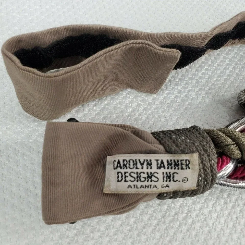 Vintage 80's Designer Carolyn Tanner Statement Belt Silver Brown Red Metal